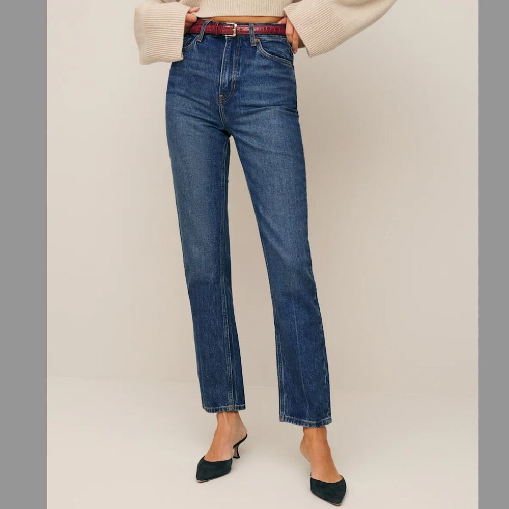 Reformation Liza Ultra High Rise Straight Jeans Blue - Size 24 NWT